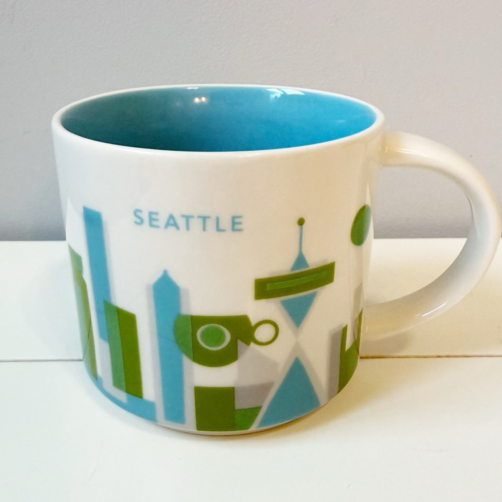 Starbucks You Are Here Series Seattle Ceramic Mug White Blue Green 14oz